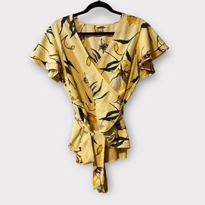 A New Day Women's Floral Print Ruffle Short Sleeve Wrap Top Size Large
